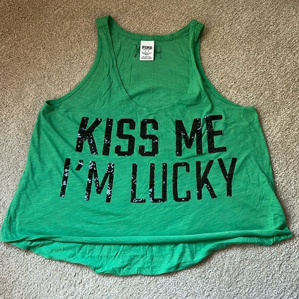 Victoria Secret PINK Kiss Me, I’m Lucky Tank Top Medium